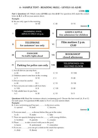 Bộ đề luyện thi chứng chỉ A1-A2-B1 - Phần Reading
