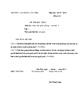 Bộ đề thi học phần Giáo dục Quốc phòng – An ninh 2