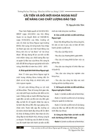 Cải tiến và đổi mới khoa ngoại ngữ để nâng cao chất lượng đào tạo