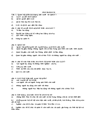 Câu hỏi trắc nghiệm ôn tập môn Kinh tế chính trị