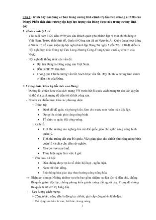 Đề cương môn Đường lối cách mạng Đảng cộng sản Việt Nam