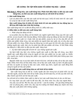 Đề cương ôn tập môn Kinh tế chính trị Mác - Lênin