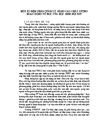 Đề tài Một số biện pháp quản lý nâng cao chất lượng hoạt động tự học của học sinh nội trú