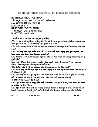 Đề thi kết thúc học phần Tư tưởng Hồ Chí Minh (Có đáp án)