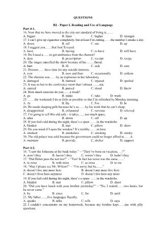 Đề thi thử trình độ B2 của khung châu Âu (Có đáp án)
