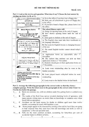 Đề thi thử trình độ B2 của khung châu Âu - Mã đề 1234
