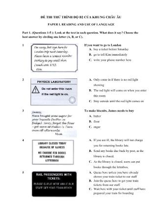 Đề thi thử trình độ B2 của khung châu Âu