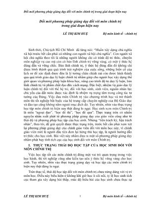 Đổi mới phương pháp giảng dạy đối với môn chính trị trong giai đoạn hiện nay