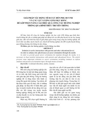 Giải pháp tác động tích cực đến phụ huynh và các lực lượng giáo dục khác để góp phần nâng cao hiệu quả công tác hướng nghiệp thông qua hình thức truyền thông