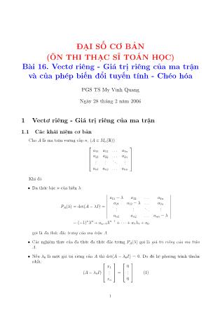 Giáo trình Đại số cơ bản - Bài 16: Vectơ riêng - Giá trị riêng của ma trận và của phép biến đổi tuyến tính - Chéo hóa