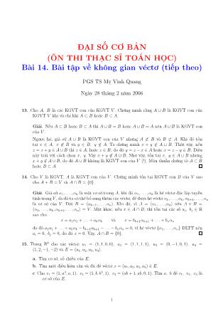 Giáo trình Đại số tuyến tính - Bài 14: Bài tập về không gian véctơ (Tiếp theo) - Mỵ Vinh Quang