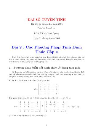 Giáo trình Đại số tuyến tính - Bài 2: Các phương pháp tính định thức cấp n