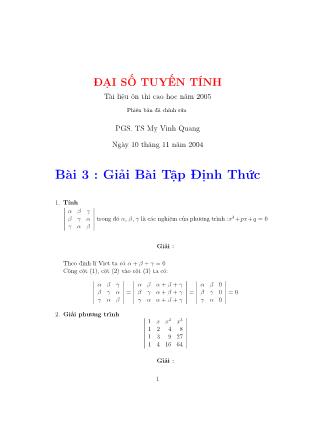 Giáo trình Đại số tuyến tính - Bài 3: Giải bài tập định thức
