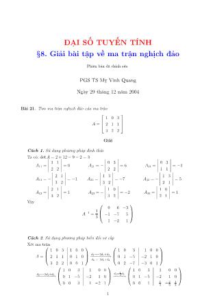 Giáo trình Đại số tuyến tính - Bài 8: Giải bài tập về ma trận nghịch đảo - Mỵ Vinh Quang