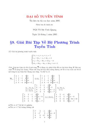 Giáo trình Đại số tuyến tính - Bài 9: Giải bài tập về hệ phương trình tuyến tính - Mỵ Vinh Quang