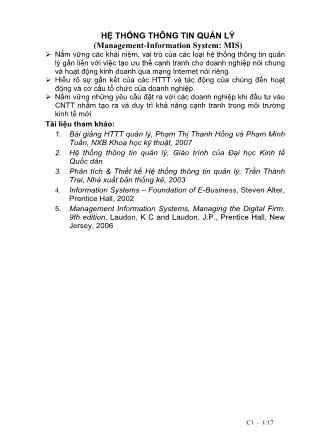 Giáo trình Hệ thống thông tin quản lý (Phần 1)