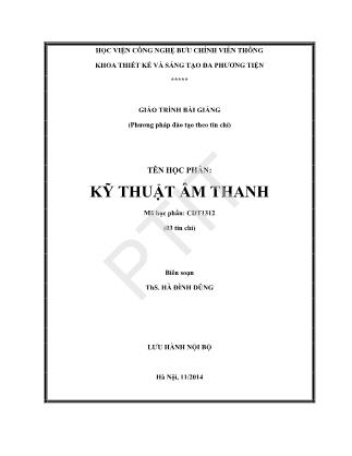 Giáo trình Kỹ thuật âm thanh - Hà Đình Dũng