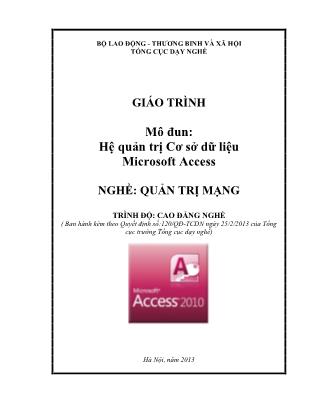 Giáo trình mô đun Hệ quản trị cơ sở dữ liệu Microsoft Access (Phần 1)