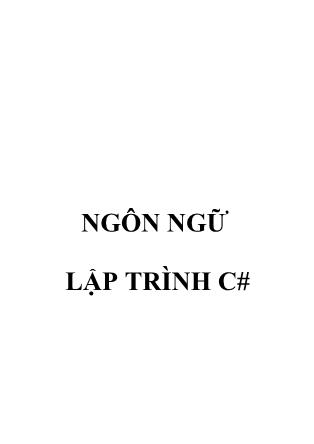 Giáo trình Ngôn ngữ lập trình C# (Phần 1)