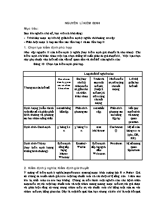 Giáo trình Thống kê cơ bản - Chương 9: Nguyên lí kiểm định