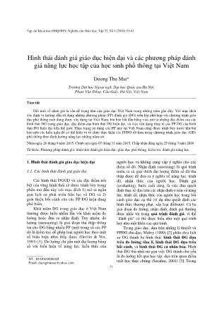 Hình thái đánh giá giáo dục hiện đại và các phương pháp đánh giá năng lực học tập của học sinh phổ thông tại Việt Nam