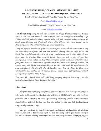 Hoạt động tự học của sinh viên năm thứ nhất khoa Sư phạm Toán – Tin, trường Đại học Đồng Tháp