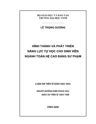 Luận án Hình thành và phát triển năng lực tự học cho sinh viên ngành toán hệ cao đẳng sư phạm