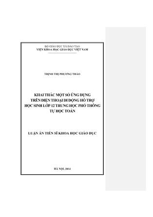 Luận án Khai thác một số ứng dụng trên điện thoại di động hỗ trợ học sinh Lớp 12 Trung học Phổ thông tự học toán