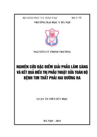 Luận án Nghiên cứu đặc điểm giải phẫu lâm sàng và kết quả điều trị phẫu thuật sửa toàn bộ bệnh tim thất phải hai đường ra