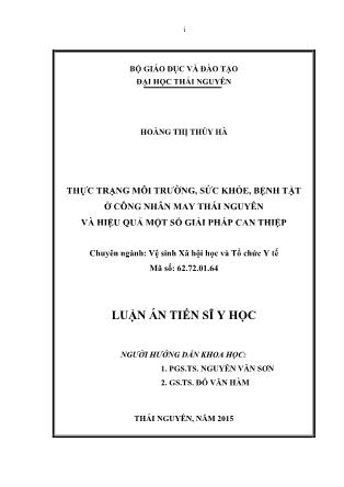 Luận án Thực trạng môi trường, sức khỏe, bệnh tật ở công nhân may Thái Nguyên và hiệu quả một số giải pháp can thiệp
