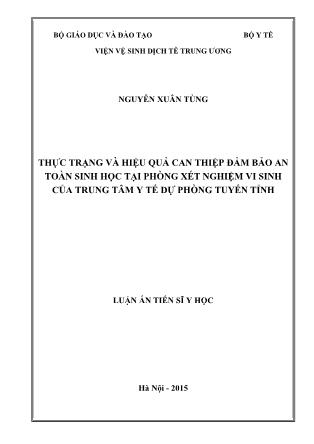 Luận án Thực trạng và hiệu quả can thiệp đảm bảo an toàn sinh học tại phòng xét nghiệm vi sinh của trung tâm y tế dự phòng tuyến tỉnh