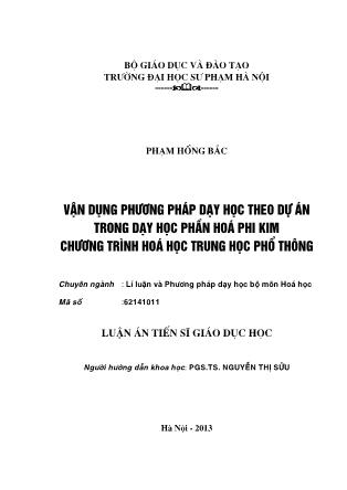 Luận án Vận dụng phương pháp dạy học theo dự án trong dạy học phần hóa phi kim chương trình Hóa học trung học phổ thông