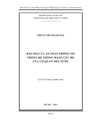 Luận văn Bảo mật và an toàn thông tin trong hệ thống mạng cục bộ của cơ quan nhà nước