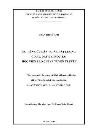 Luận văn Nghiên cứu đánh giá chất lượng giảng dạy đại học tại Học viện Báo chí và Tuyên truyền