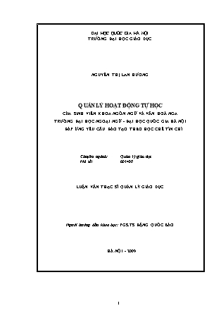 Luận văn Quản lý hoạt động tự học của sinh viên khoa Ngôn ngữ và Văn hoá Nga trường Đại học Ngoại ngữ - Đại học Quốc gia Hà Nội đáp ứng yêu cầu đào tạo theo học chế tín chỉ