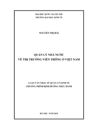 Luận văn Quản lý nhà nước về thị trường viễn thông ở Việt Nam