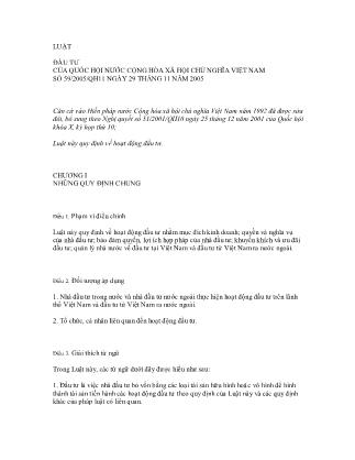 Luật đầu tư của quốc hội nước cộng hòa xã hội chủ nghĩa Việt Nam