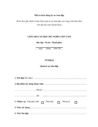 Mẫu tờ khai đăng ký an toàn đập