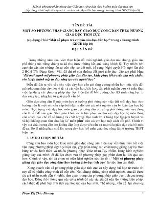 Một số phương pháp giảng dạy Giáo dục công dân theo hướng giáo dục tích cực