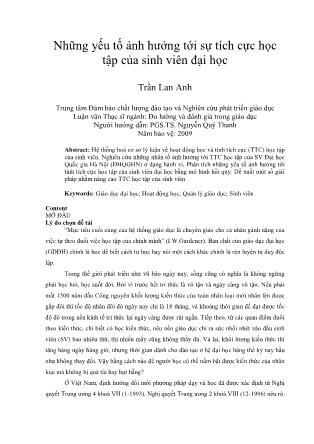 Những yếu tố ảnh hưởng tới sự tích cực học tập của sinh viên đại học