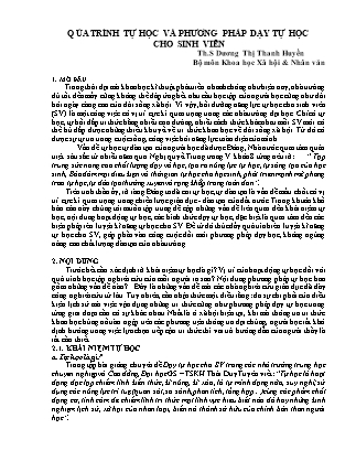 Quá trình tự học và phương pháp dạy tự học cho sinh viên - Dương Thị Thanh Huyền