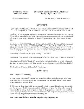 Quy định về việc đầu tư, mua sắm các sản phẩm công nghệ thông tin của cơ quan, tổ chức sử dụng nguồn vốn ngân sách nhà nước