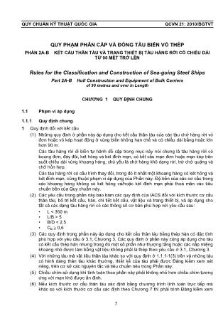 Quy phạm phân cấp và đóng tàu biển vỏ thép - Phần 2A-B: Kết cấu thân tàu và trang thiết bị tàu hàng rời có chiều dài từ 90 mét trở lên