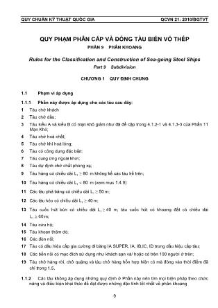Quy phạm phân cấp và đóng tàu biển vỏ thép - Phần 9: Phân khoang
