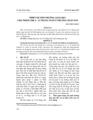 Thiết kế môi trường giáo dục cho nhóm trẻ 6 - 12 tháng tuổi ở trường Mầm non