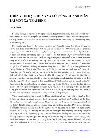 Thông tin đại chúng và lối sống thanh niên tại một xã Thái Bình