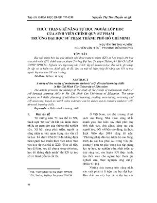 Thực trạng kĩ năng tự học ngoài lớp học của sinh viên chính quy sư phạm trường Đại học Sư phạm thành phố Hồ Chí Minh