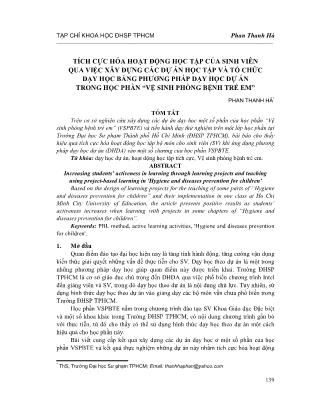 Tích cực hóa hoạt động học tập của sinh viên qua việc xây dựng các dự án học tập và tổ chức dạy học bằng phương pháp dạy học dự án trong học phần “Vệ sinh phòng bệnh trẻ em”