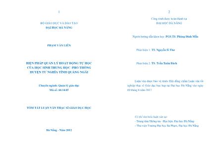 Tóm tắt luận văn Biện pháp quản lý hoạt động tự học của học sinh trung học phổ thông huyện Tư Nghĩa tỉnh Quảng Ngãi