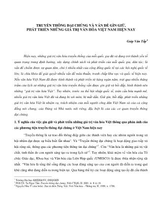 Truyền thông đại chúng và vấn đề gìn giữ, phát triển những giá trị văn hóa Việt Nam hiện nay